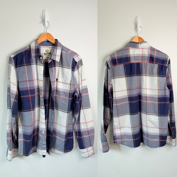 Roebuck & Co White and Blue Men’s Plaid Button Up (M) - Picture 1 of 7